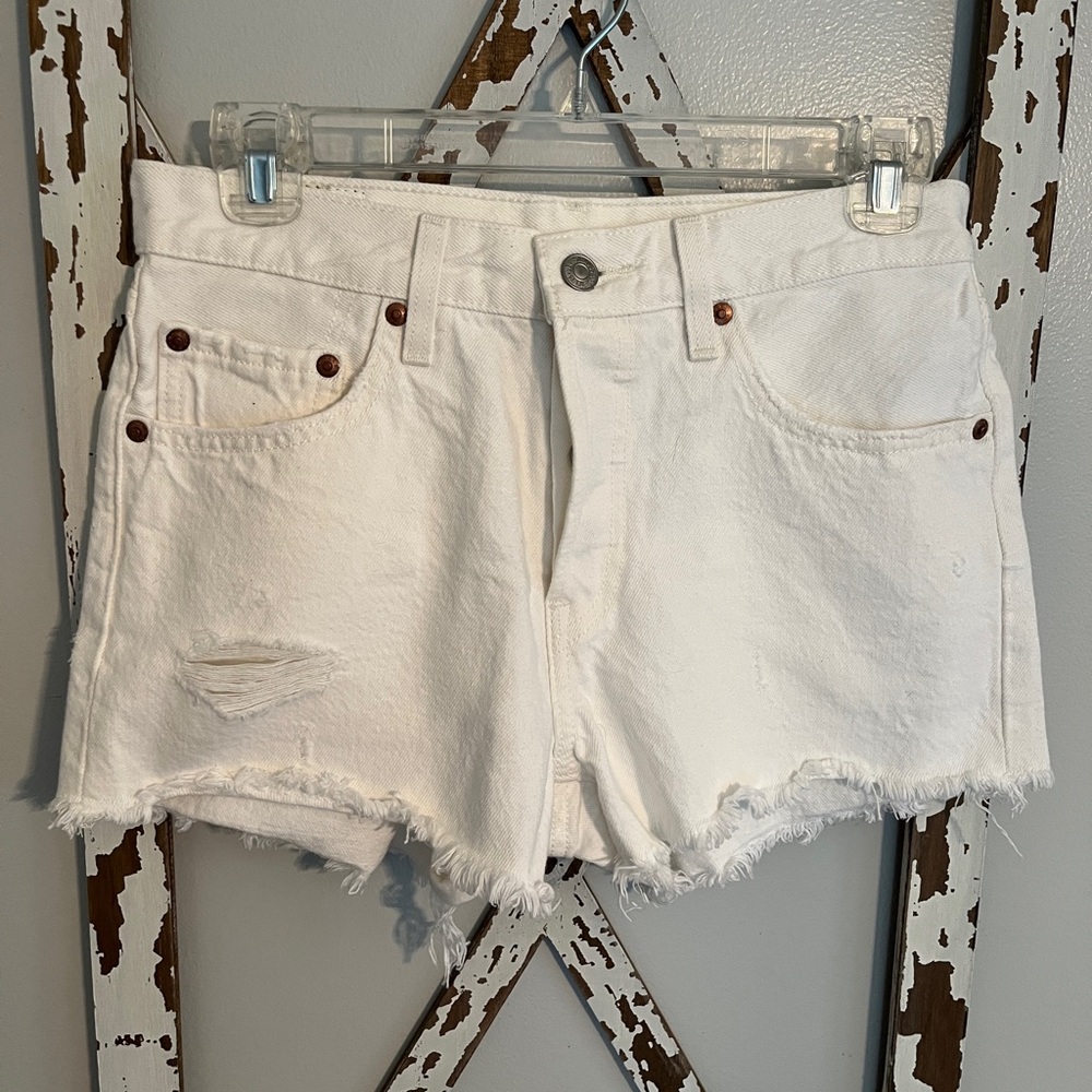 Levi's White Distressed Denim Jean Shorts